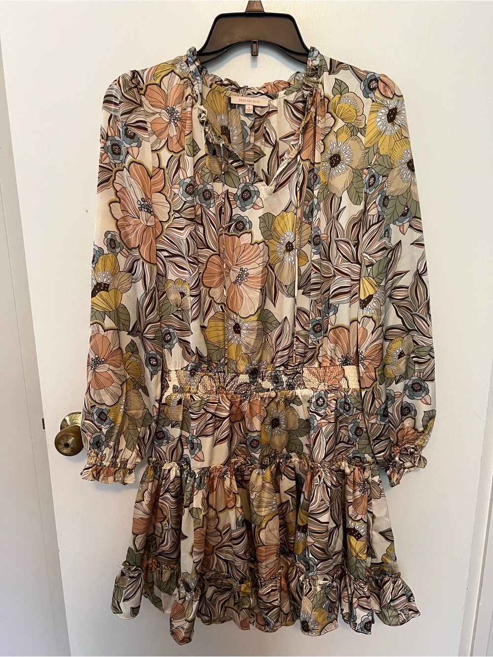Floral Tiered Long Sleeve Dress in Multi-Color